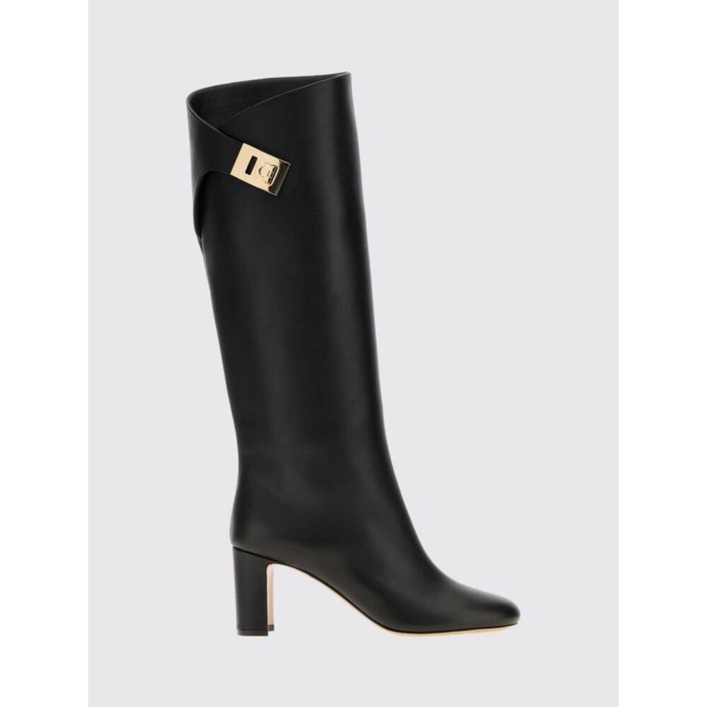 Ferragamo Women Ferragamo Smooth Calfskin Knee-High Boots With High Block Heel